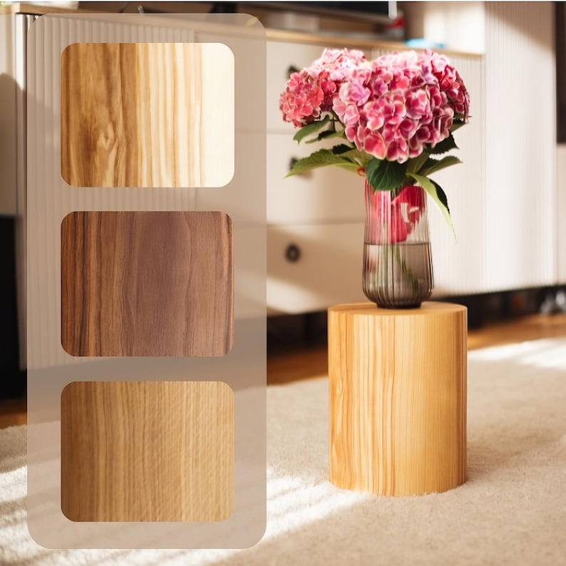 Pedestal de madera - Soporte para plantas o columna de exhibición / Decoración del hogar hecha a mano / Grabado personalizado disponible / Estante para artículos imagen 1