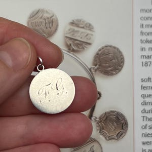 Antique love token hand engraved etched Victorian coin charm 19 century original collectible bracelet or necklace pendant RARE