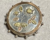 Antique locket Aesthetic movement silver and green pink gold brooch pin locket Victorian exquisite extremely rare