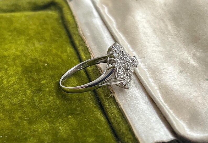 Vintage natural diamond ring ballerina style ring with natural solid platinum April Birthstone cocktail statement anniversary image 8