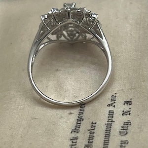 Vintage natural diamond ring ballerina style ring with natural solid platinum April Birthstone cocktail statement anniversary image 7