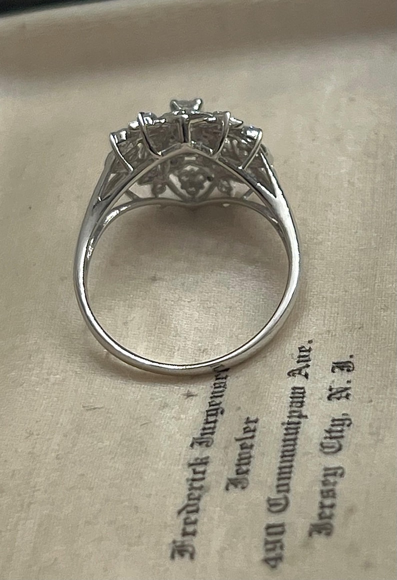 Vintage natural diamond ring ballerina style ring with natural solid platinum April Birthstone cocktail statement anniversary image 7