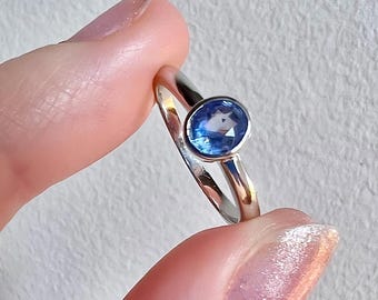 Cornflower Blue Sapphire Ring Solid 925 Silver, Bespoke Bezel Set Size 6.5