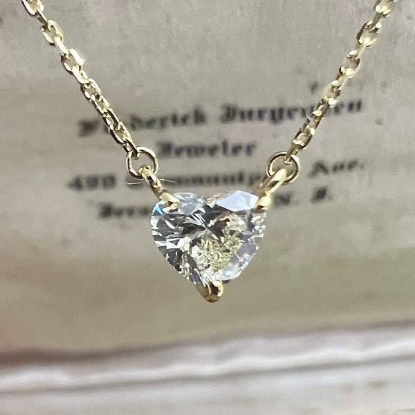 Diamond heart necklace genuine fancy light yellow diamond rare estate find 18k yellow gold high carat April birthstone