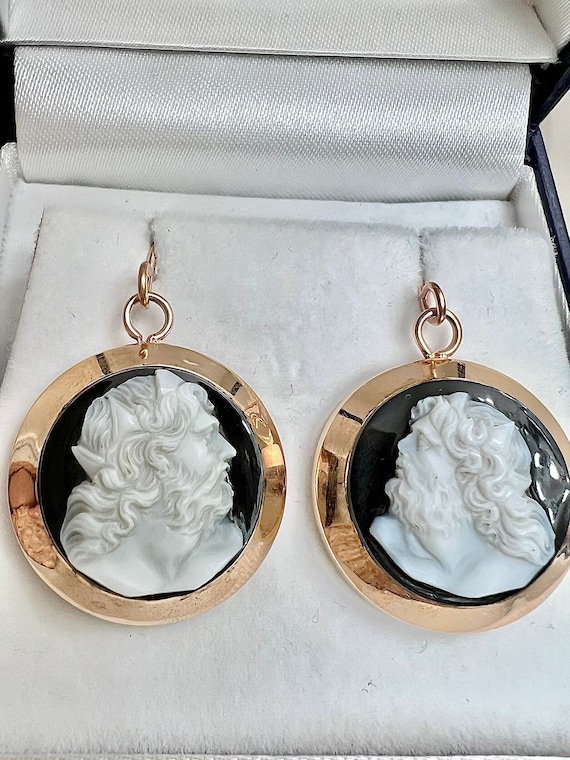 Antique agate cameo earrings 14k rose gold cufflin