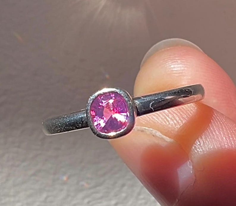 Natural pink Sapphire Ring Bezel Set solid 925 Sterling Silver September Birthstone cotton candy stack stackable solitaire image 1