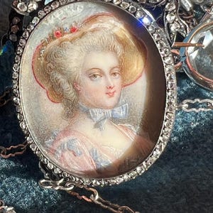 Antique Georgian brooch with rose cut diamond original frame beautiful collectible miniature portrait pin silver and gold setting RARE