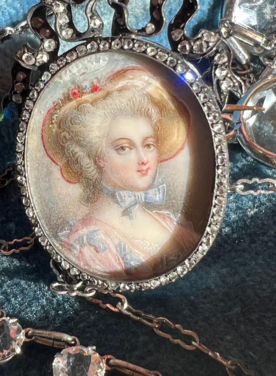 Antique Georgian brooch with rose cut diamond original frame beautiful collectible miniature portrait pin silver and gold setting RARE