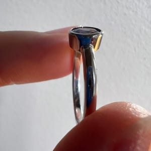 Pu&ograve; includere: Un anello d'argento con una piccola pietra preziosa rotonda di colore viola scuro.