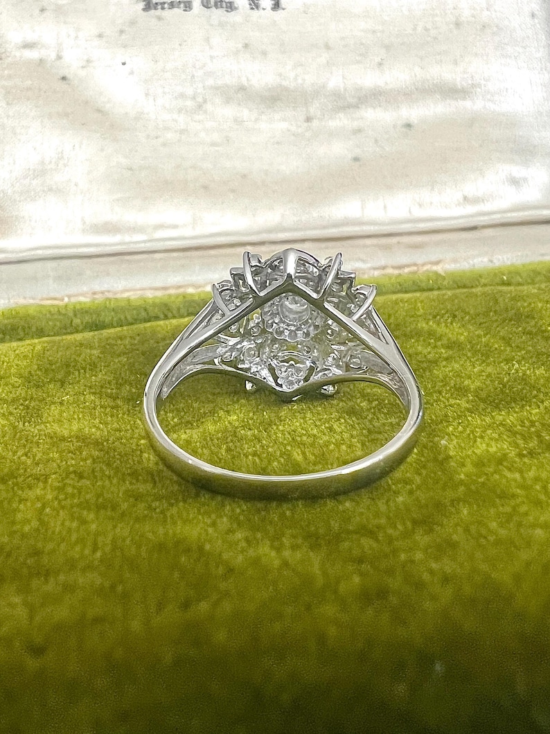 Vintage natural diamond ring ballerina style ring with natural solid platinum April Birthstone cocktail statement anniversary image 5
