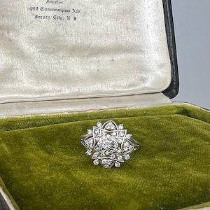 Vintage natural diamond ring ballerina style ring with natural solid platinum April Birthstone cocktail statement anniversary image 4