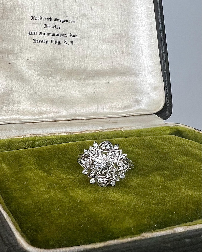 Vintage natural diamond ring ballerina style ring with natural solid platinum April Birthstone cocktail statement anniversary image 4
