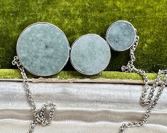 Vintage Jadeite Sterling Silver Pendant Necklace, Artisan Crafted