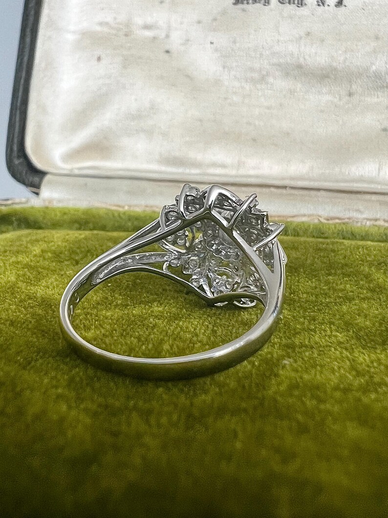 Vintage natural diamond ring ballerina style ring with natural solid platinum April Birthstone cocktail statement anniversary image 6