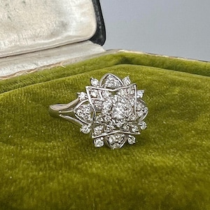 Vintage natural diamond ring ballerina style ring with natural solid platinum April Birthstone cocktail statement anniversary image 2