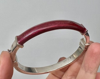 Vintage silver bracelet Milor Italy 925 hallmark red enamel bangle stacking wrist wristmess