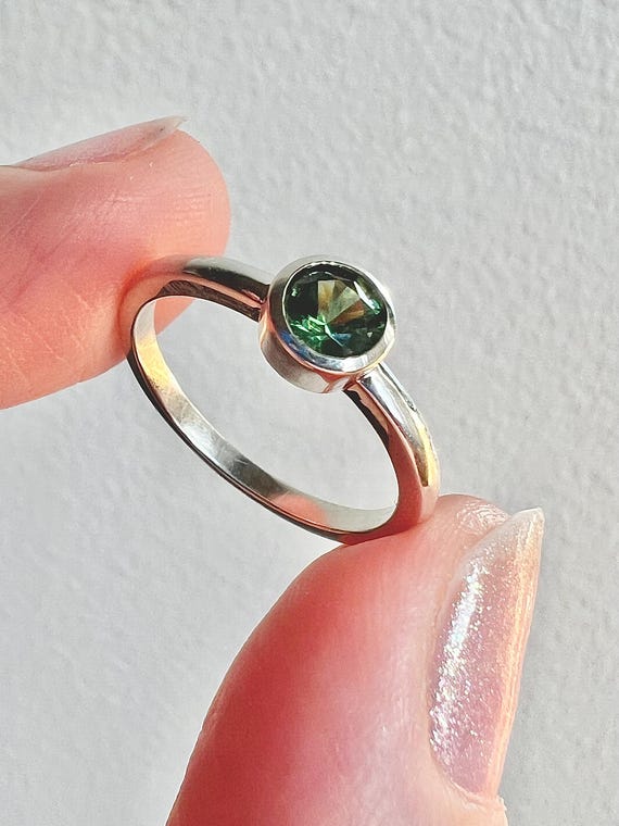 Natural sapphire ring green mint grass color September birthstone solid 925 silver bespoke bezel design comes with gemologist report