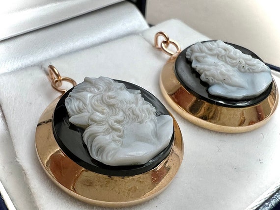 Antique agate cameo earrings 14k rose gold cuffli… - image 6