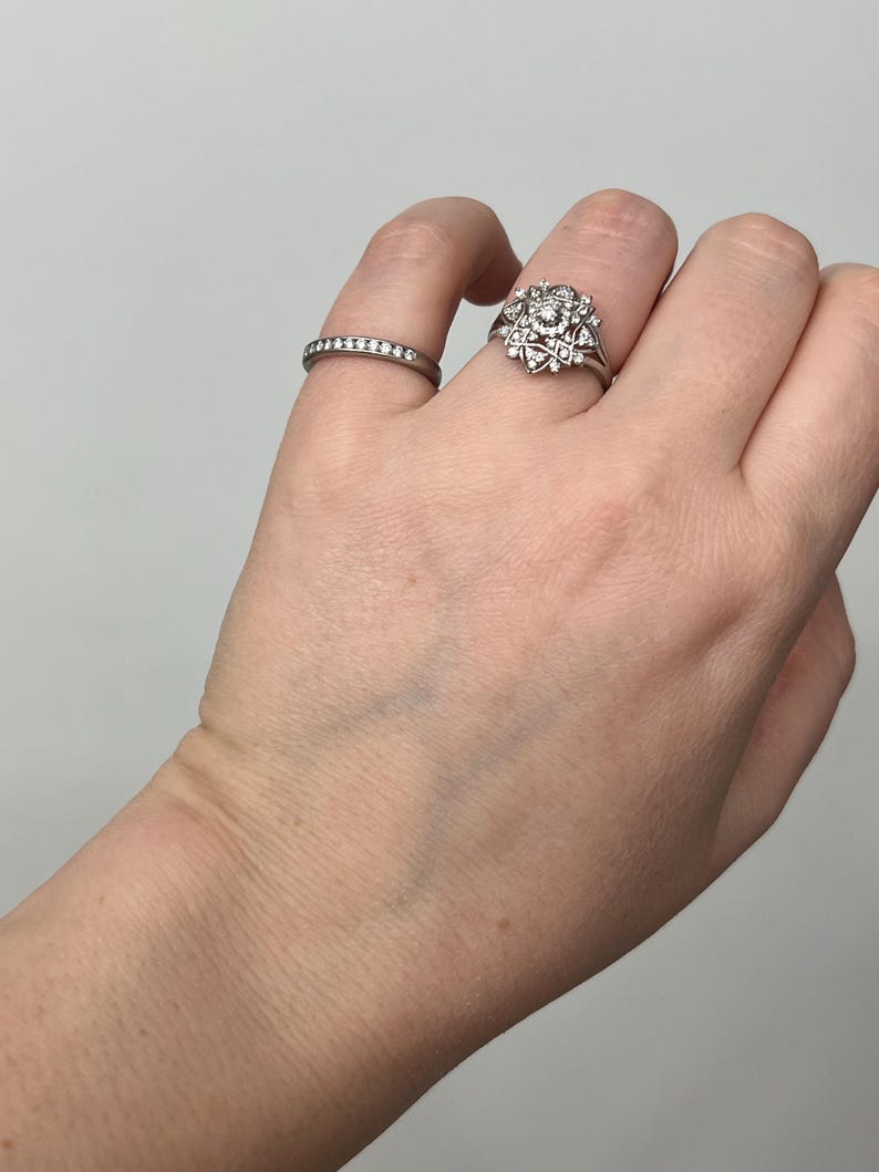 Vintage natural diamond ring ballerina style ring with natural solid platinum April Birthstone cocktail statement anniversary image 9