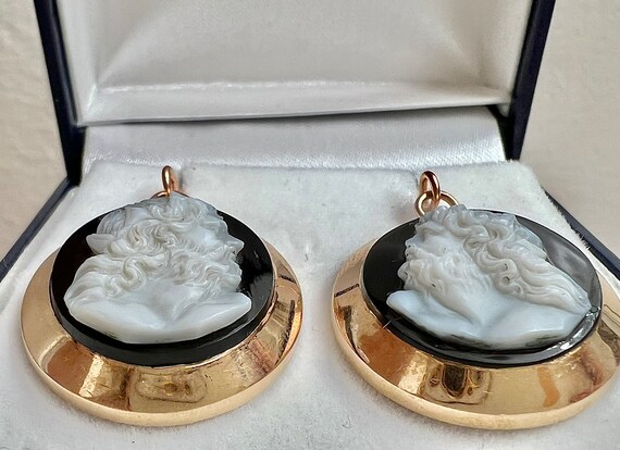 Antique agate cameo earrings 14k rose gold cuffli… - image 4