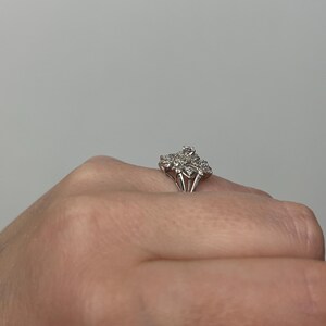 Vintage natural diamond ring ballerina style ring with natural solid platinum April Birthstone cocktail statement anniversary image 11