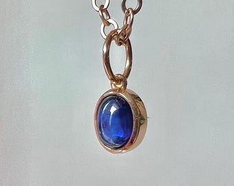 Natural sapphire pendant cabochon solid 14k Yellow Gold bezel September birthstone blue gemstone for necklace bracelet cabochon