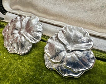 Antique pansy earrings contemporary replica reproduction sterling silver 925 studs flower botanical