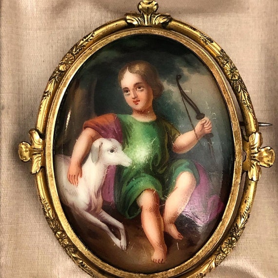 Antique Georgian brooch hand painted scene