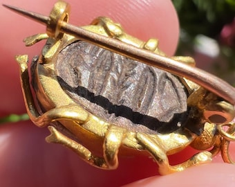 Antique scarab brooch high carat plated gold VIctorian curiosity Egyptian Revival jewelry pendant necklace Egyptomania