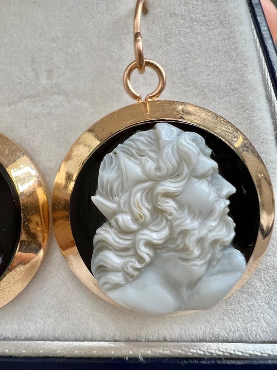 Antique agate cameo earrings 14k rose gold cuffli… - image 3
