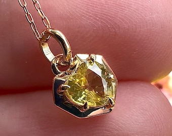 Natural sapphire heart Pendant Bezel Set in solid 14k yellow gold September birthstone Gemstone rare yellow bracelet necklace lemon