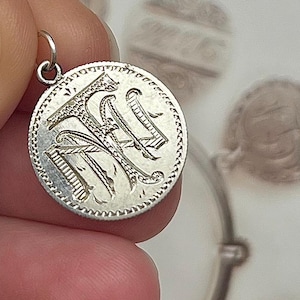 Antique love token hand engraved etched Victorian coin charm 19 century original collectible bracelet or necklace pendant RARE