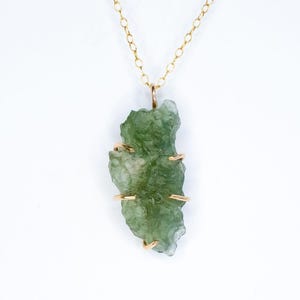 MOLDAVITE Gold Necklace with certificate of authenticity from Czech Republic, 0.5 - 1.5 gram Raw Moldavite pendant with READING, s925 silver