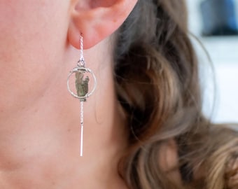 Moldavite earrings - Sterling Silver- with certificate of authenticity real Moldavite from Czech Republic, wire wrapped in 925 Silver