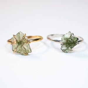 Moldavit Ring Gold oder Sterling Silber in den Größen 4 - 13, echter Moldavit Kristall mit Zertifikat, gold-filled Ring/Silberring, Reading