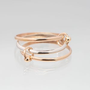Two Tone Ring in 14K Gold Filled and Sterling Silver,  Handmade Connected Rings