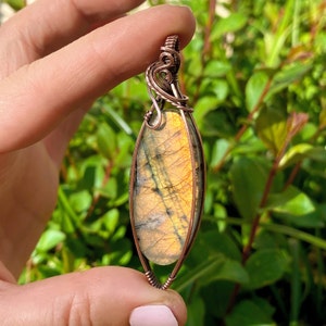 Labradorite Pendant Necklace: Handmade Copper Wire Wrapped Healing Crystal