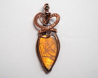 Labradorite necklace in copper with orange flash