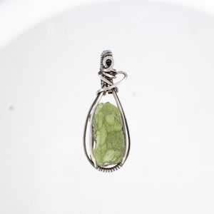 Moldavite necklace, wire wrapped in Sterling Silver with electronic certificate