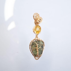 Moldavite with Citrine Gold pendant, Brazilian Citrine wire wrapped in 14k gold filled wire, certificate from Czech Republic, made to order