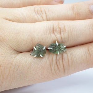 Moldavite earrings Sterling Silver with Certificate of Authenticity from The Czeck Republic, moldavite stud earrings, made to order