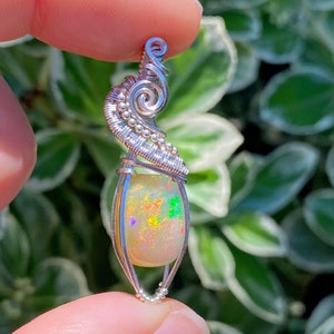 Ethiopian Rainbow opal necklace wire wrapped in Sterling Silver