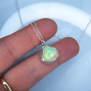 Rainbow Fire opal Pendant in Sterling silver, natural opal, Ethiopian natural fire opal