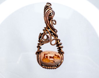 Mexican Fire opal wire wrapped pendant in copper