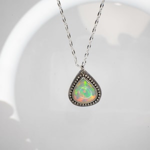 Rainbow Ethiopian Opal Pendant: Sterling Silver Fire Opal Necklace