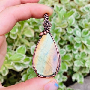 Copper Wire Wrapped Labradorite Pendant: Handmade Healing Crystal Necklace