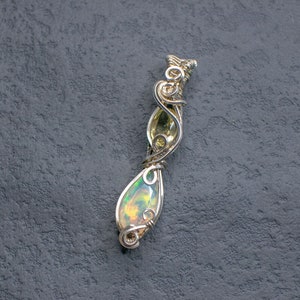 Ethiopian opal with lemon quartz necklace wire wrapped in Sterling Silver