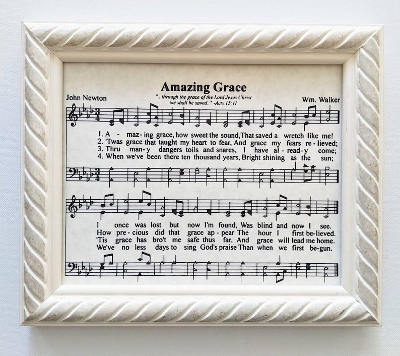 Amazing Grace hymn lyrics Framed wall art print Hymn art Etsy