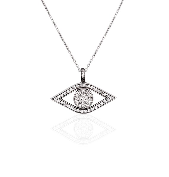 14k White Gold And Diamond Evil Eye Pendant Necklace - Gold Diamond Evil Eye Pendant 14k White Gold And Diamond Evil Eye Pendant Necklace - Gold Diamond Evil Eye Pendant