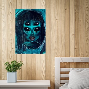 Hand-Painted Galactic Girl Poster: Starseed Alien Art